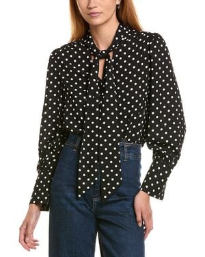 Laundry by Shelli Segal Malibu Dot Tie Neck Popover Blouse - Black