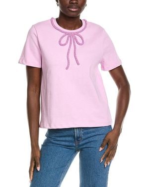 English Factory Beaded Bow T-Shirt - Pink