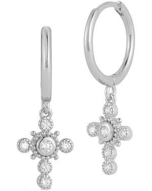 Glaze Jewelry Silver Cz Cross Huggie Earrings - White