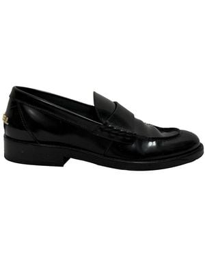 CHANEL Leather Shiny Logo Loafer (Authentic Pre-Loved) - Black