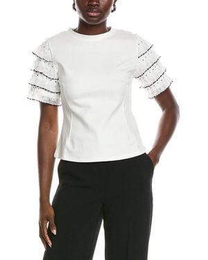 Gracia Round Neckline Tiered Short Sleeve Top - White