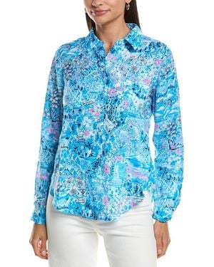 Lilly Pulitzer Sea View Button Down Linen Shirt - Blue