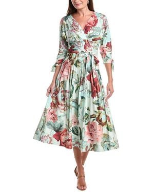 Teri Jon Empire Waist 3/4-Sleeve Full Skirt Dress - White