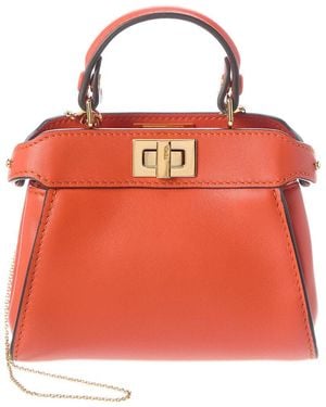 Fendi Nano Peekaboo Leather Clutch - Red