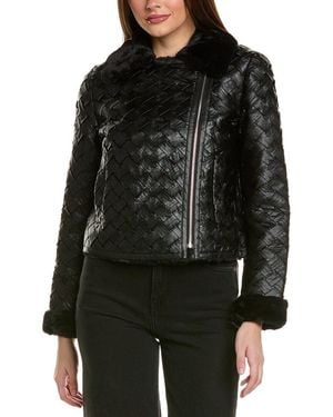 Adrienne Landau Basketweave Bomber Jacket - Black