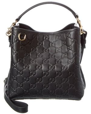 Gucci Gg Mini Emblem Leather Bucket Bag - Black