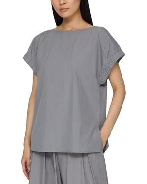 Lafayette 148 New York Gathered Cuff Sleeve Blouse - Grey