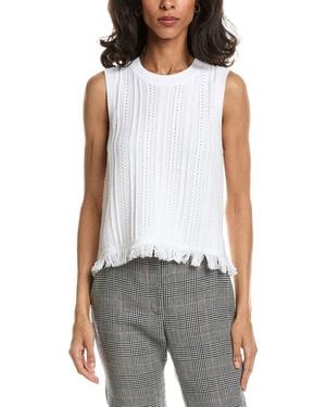 Forte Textured Fringe Tank Top - White
