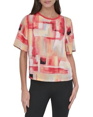 DKNY Crew Neck Print Top - Red