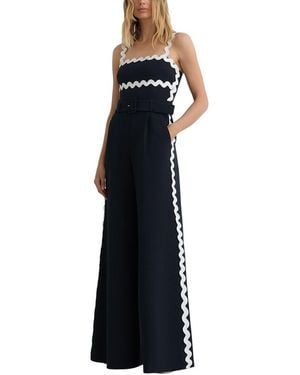 Reiss Petite Dash Ric Rac Trim Wide Leg Jumpsuit - Blue