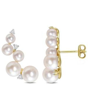Rina Limor Silver 0.22 Ct. Tw. White Topaz 4-6.5mm Pearl Climber Earrings