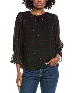 Cece Shirred Neck 3/4 Ruffle Sleeve Top - Black