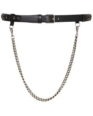 McQueen Inserted Chain Leather Belt - Metallic