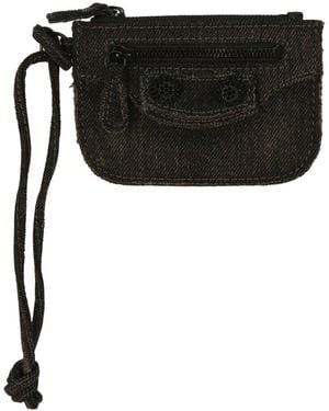 Balenciaga Le Cagole Washed Denim Coin Purse - Black
