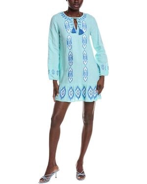Sail To Sable Ruffle Hem Linen-Blend Dress - Blue