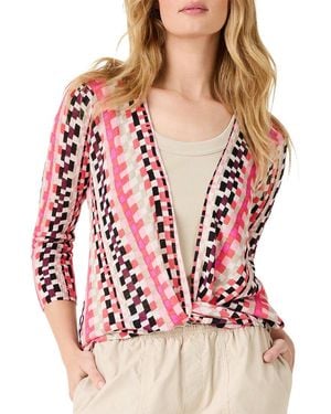 NIC+ZOE Petite Pixel Sunset 4-Way Linen-Blend Cardigan - Red