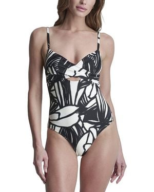 DKNY Keyhole Twist Swimsuit With Open Back - White