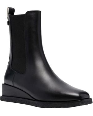 Ferragamo Leather Wedge Ankle Boot - Black
