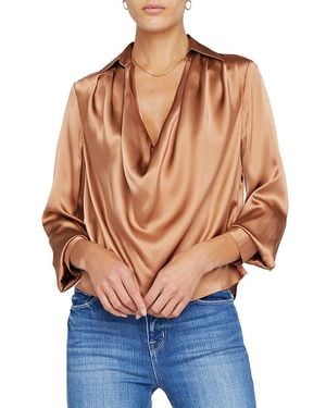 L'Agence Lotus Cowl Neck Silk Blouse - Blue