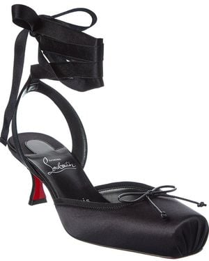 Christian Louboutin Cassia Lace-Up 55 Satin Slingback Pump - Black