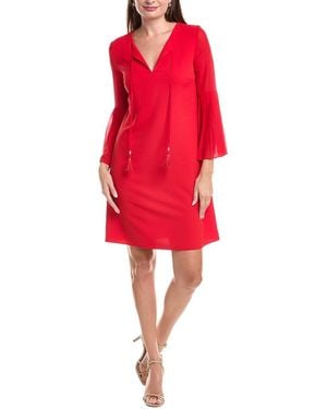 Joseph Ribkoff Pleated Bell-Sleeve Shift Dress - Red