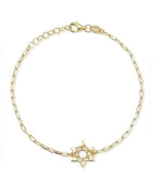 Ember Fine Jewelry 14K 0.06 Ct. Tw. Diamond Star Of David Paperclip Chain Bracelet - Metallic