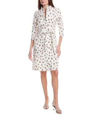 Renuar Woven Button Front Linen-Blend Midi Dress - White