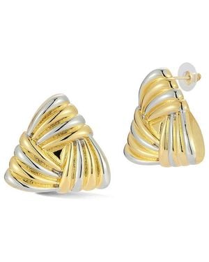 Glaze Jewelry Plated Two-Tone Vintage Inspired Triangular Stud Earrings - Metallic