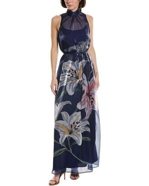 Julia Jordan Printed Glow Organza Maxi Dress - Blue