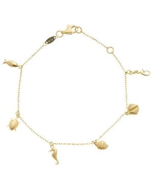 Italian Gold 14K Sea Life Charms Adjustable Length Bracelet - Natural