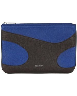 Ferragamo Cut-Out Pebbled Leather Phone Pouch 1 - Blue