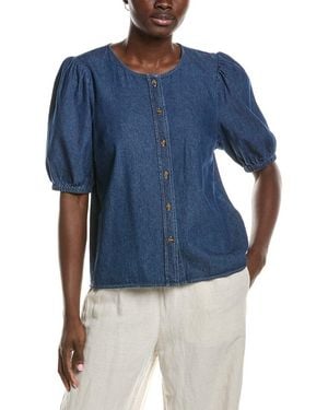 Anne Klein Gathered Chambray Blouse - Blue