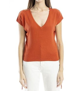 Max Studio Ruched Cap Sleeve Linen-Blend Sweater - Orange