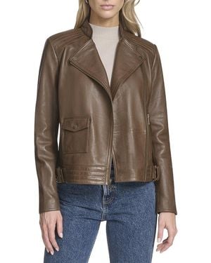 Andrew Marc Frankie Leather Moto Jacket - Brown