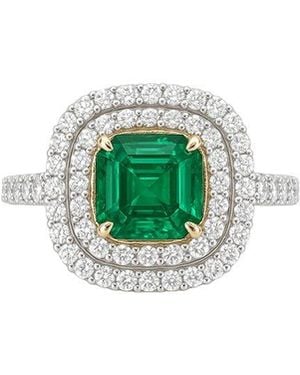 Jewels by Viomo 18K 1.42 Ct. Tw. Diamond & Emerald Double Row Halo Ring - Green