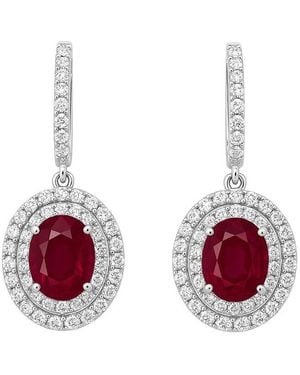 Jewels by Viomo 18K 3.78 Ct. Tw. Diamond & Ruby Drop Halo Earrings - Red