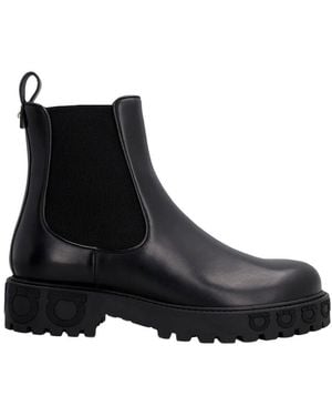 Ferragamo Gancini Logo Leather Chelsea Boot - Black