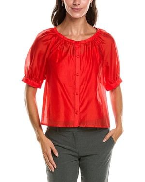 Vince Camuto Scoop Neck Button-Down Shirt - Red