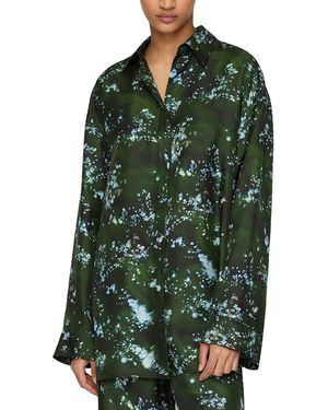 Lafayette 148 New York Boyfriend Oversized Silk Shirt - Green
