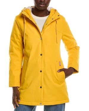 HUNTER Billie Canvas Mid Length Hooded Rain Jacket - Yellow
