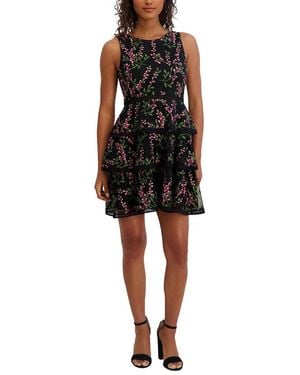 Kensie Embroidered Mesh Mini Dress - Black