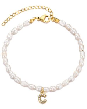 Adornia 14K Plated 4Mm Pearl Pave Letter Bracelet - Metallic