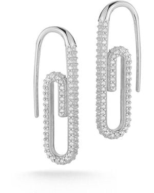 Glaze Jewelry Rhodium Plated Cz Paperclip Threader Earrings - White