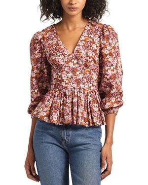 10 Crosby Derek Lam Savannah V-Neck Peplum Top - Red