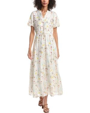 Vince Camuto V-Neck Puff Sleeve Linen-Blend Maxi Dress - Natural