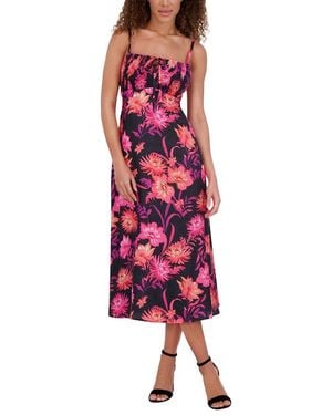 Kensie Printed Satin Jacquard Midi Dress - Red