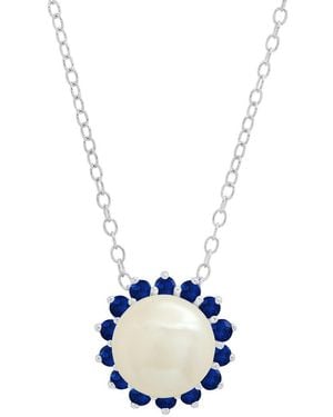 MaxColor 0.70 Ct. Tw. Lab-Grown Sapphire & 9Mm Pearl Pendant Necklace - Blue