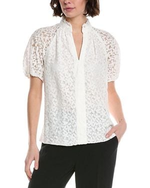 Cece Ruffle Neck Raglan Seam Split Neck Blouse - White