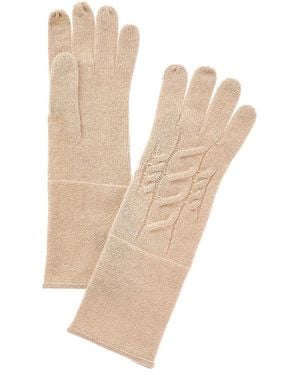 Amicale Cashmere Knit Cable Cashmere Gloves - Natural