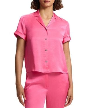Theory Crushed Satin Camp Shirt - Pink
